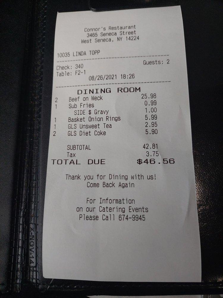 Menu at Connor's Restaurant, West Seneca