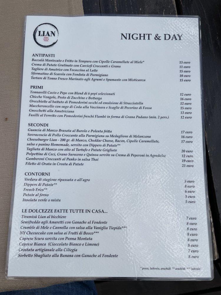 Menu di Lian Restaurant & Pizzeria 