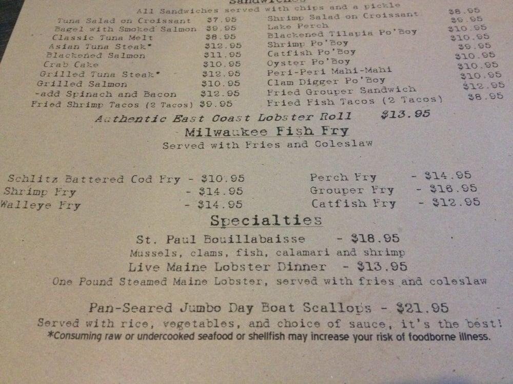 Menu at St. Paul Fish Company restaurant, Milwaukee, Milwaukee Public ...