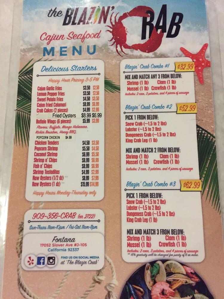 Menu at Blazin' Crab Fontana pub & bar, Fontana