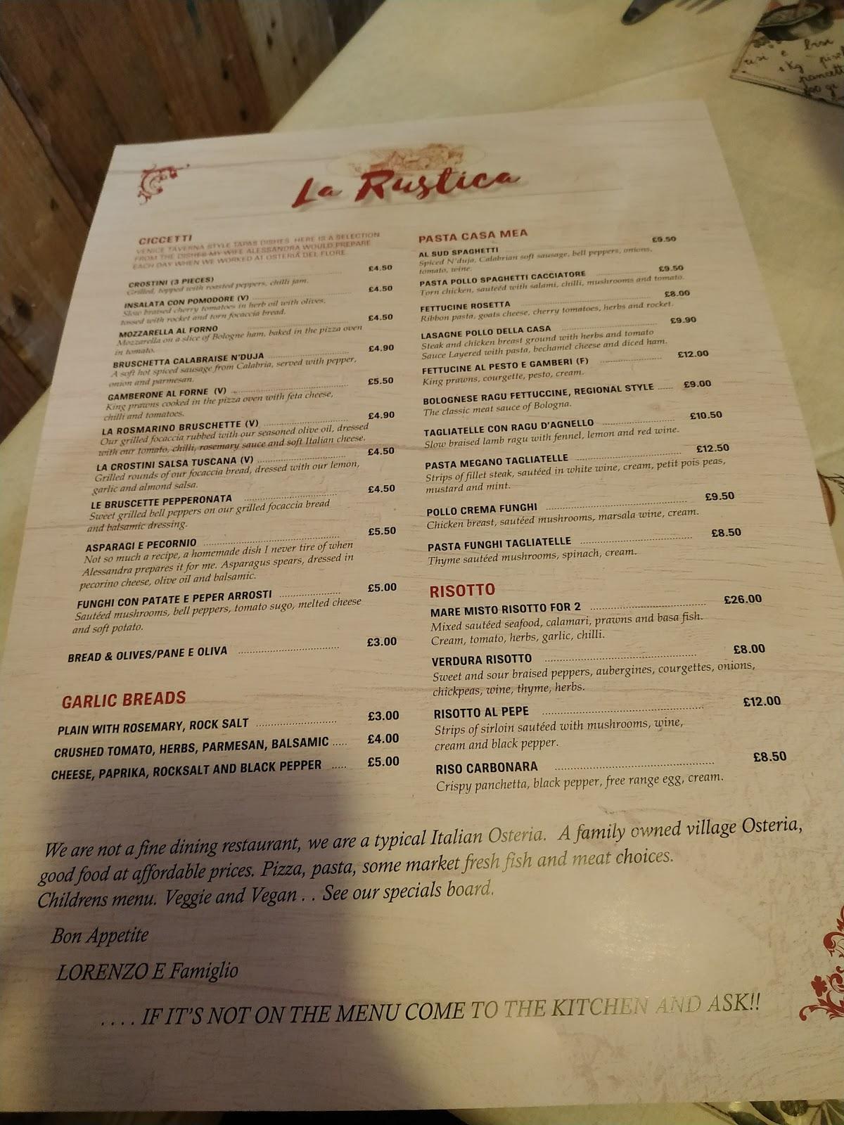 Menu At La Rustica Restaurant Delph