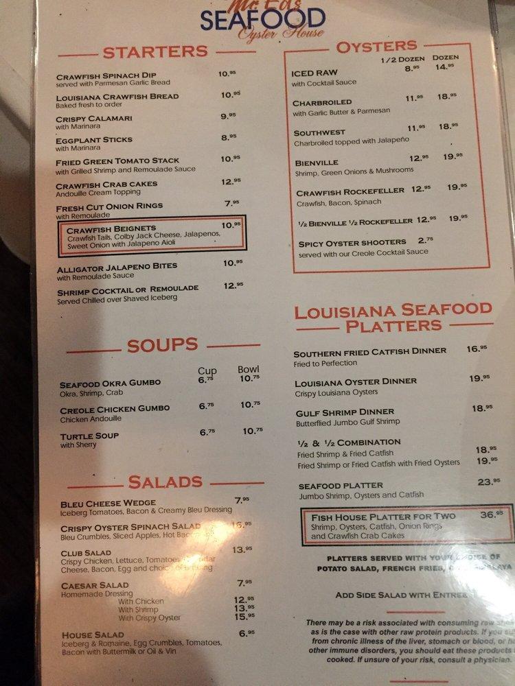 Menu at Mr. Ed's Seafood & Oyster House, St Charles pub & bar, New Orleans