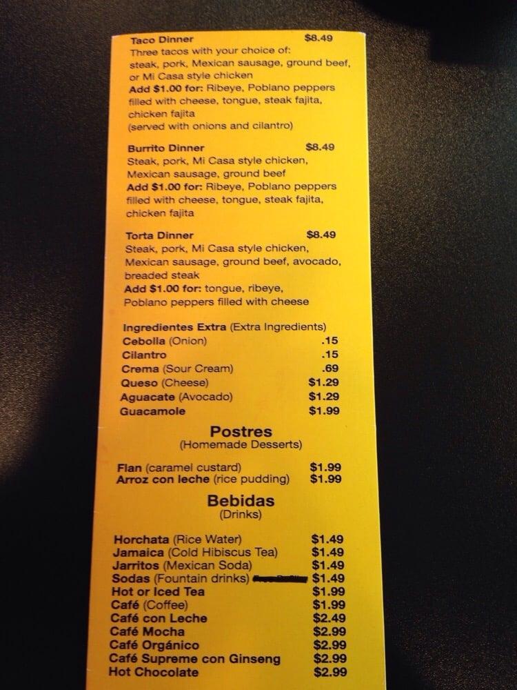 Menu at Mi Casa Restaurant, Wheaton