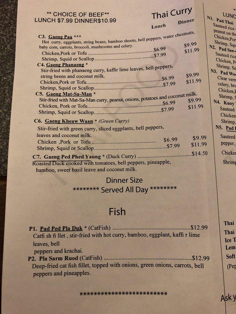 Menu at Rose Thai restaurant, Toledo