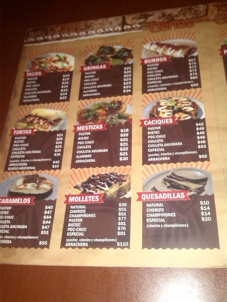 Menu at Cacique restaurant, Merida, Prol. Paseo Montejo 34