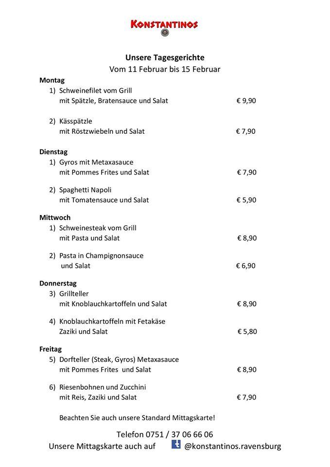 Speisekarte von Konstantinos (im kupRavensburg) restaurant, Ravensburg