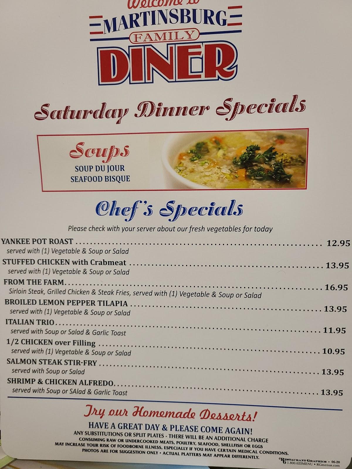Menu at Martinsburg Family Diner restaurant, Martinsburg