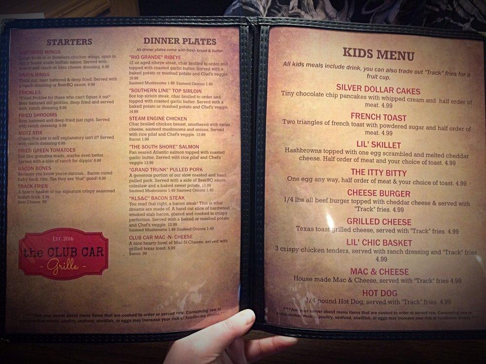 Menu at The Club Car Grille, Kalamazoo