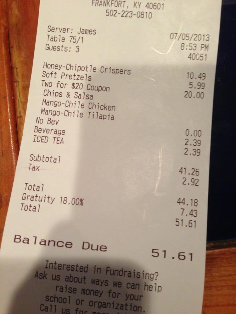 Menu at Chili's Grill & Bar, Frankfort