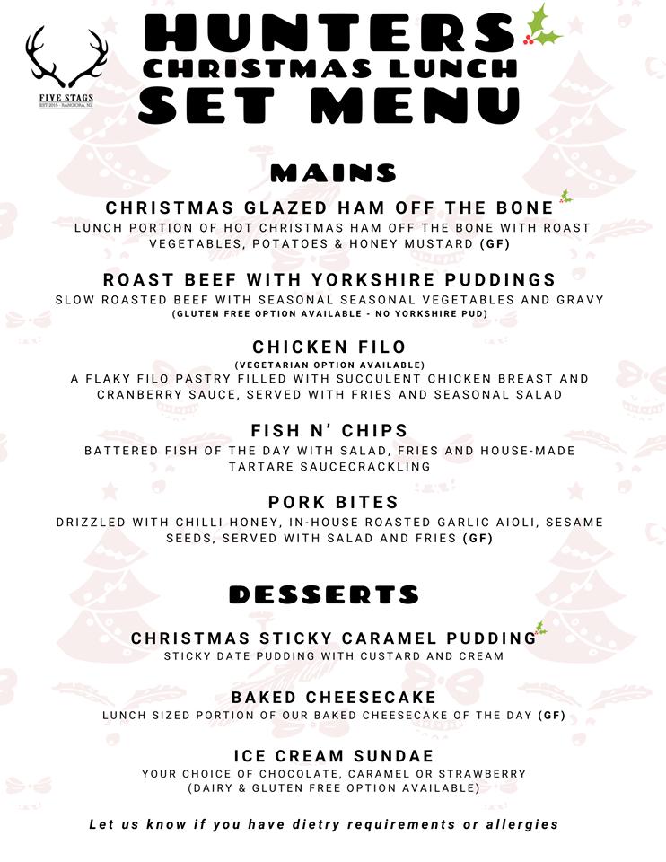 Menu at Five Stags Rangiora restaurant, Rangiora