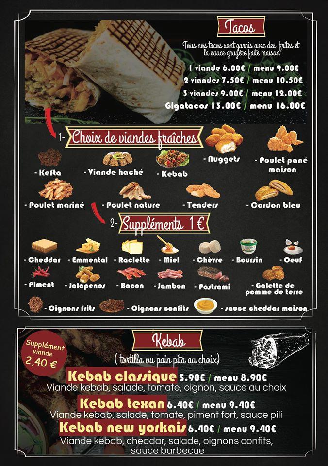 Menu de O'Burger Nice