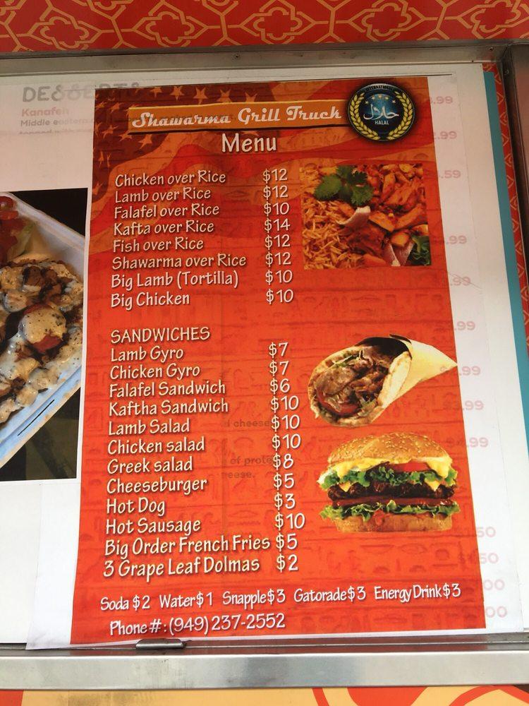 Menu at Shawarma Grill Truck, Anaheim