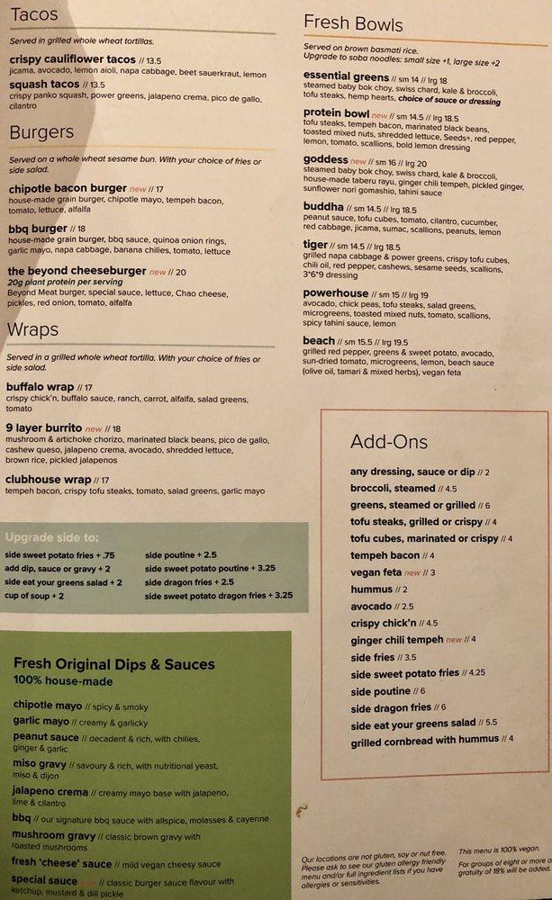 Menu au Fresh Kitchen + Juice Bar, Toronto, 47 Front St E