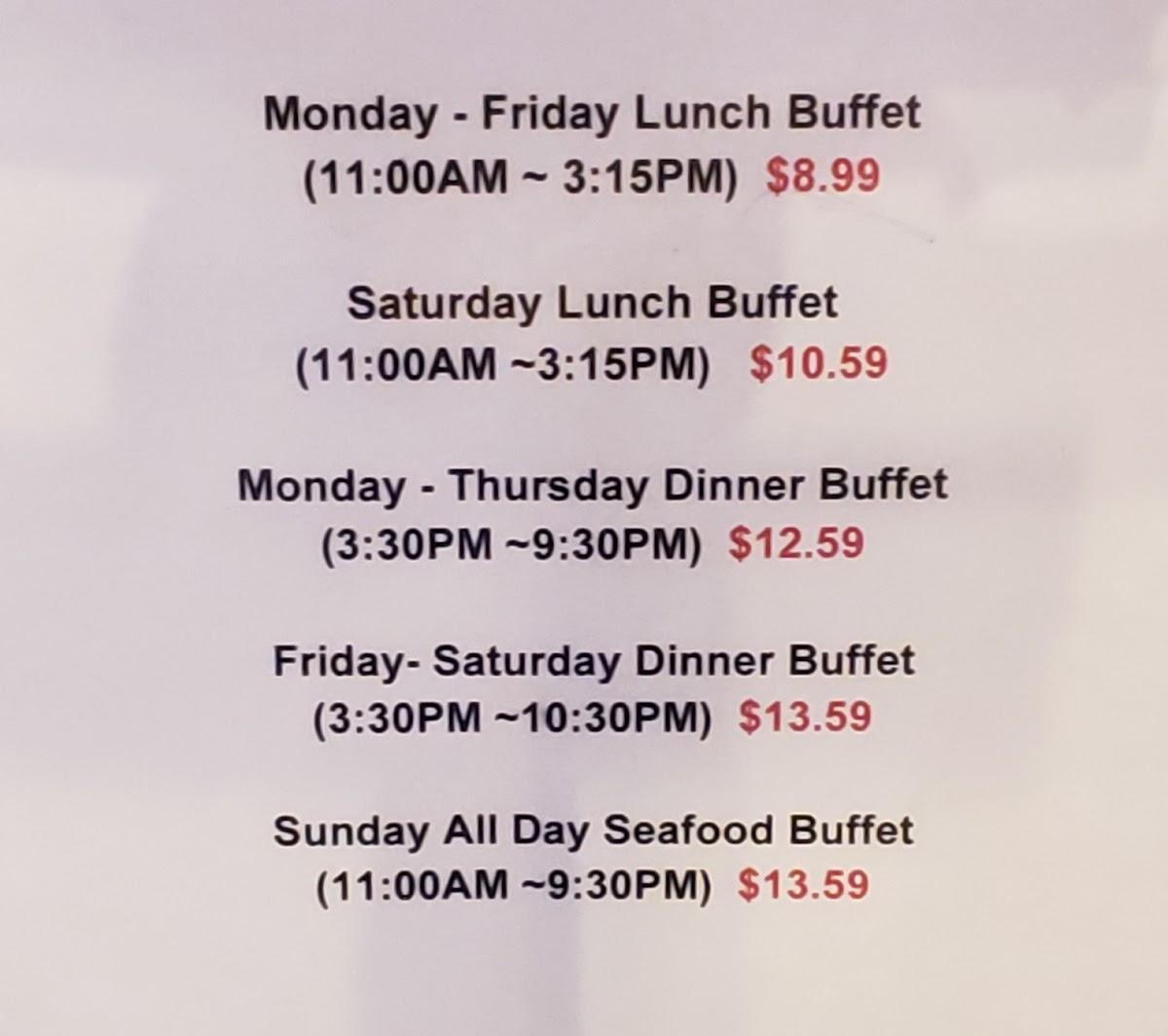 Menu at Yoki Buffet restaurant, Louisville