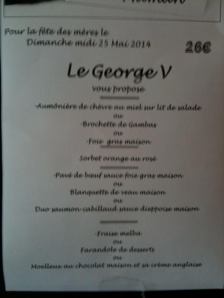 Menu au Le George V restaurant, Le Havre