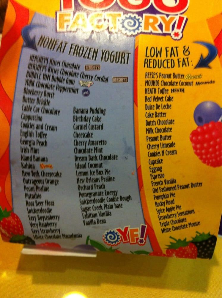 Menu at YoGo Factory Frozen Yogurt of Gloucester Township, Washington