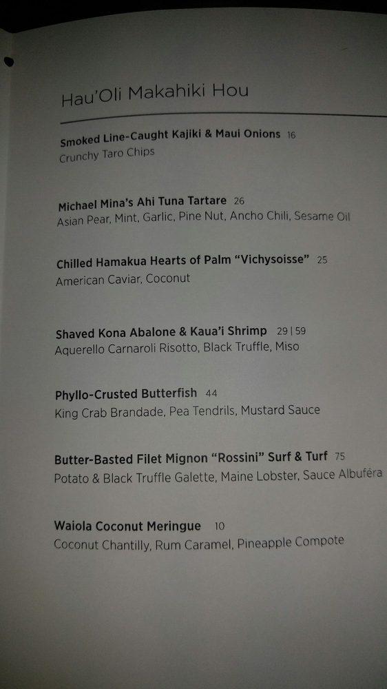 Menu at Mina's Fish House restaurant, Makakilo