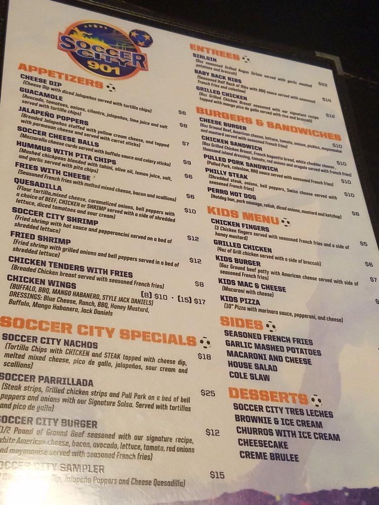 Menu at Soccer City 901 pub & bar, Memphis