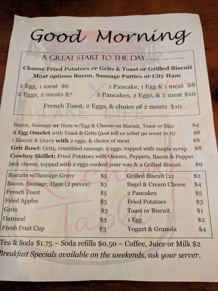 Menu at The Kitchen Table cafe, Gasburg