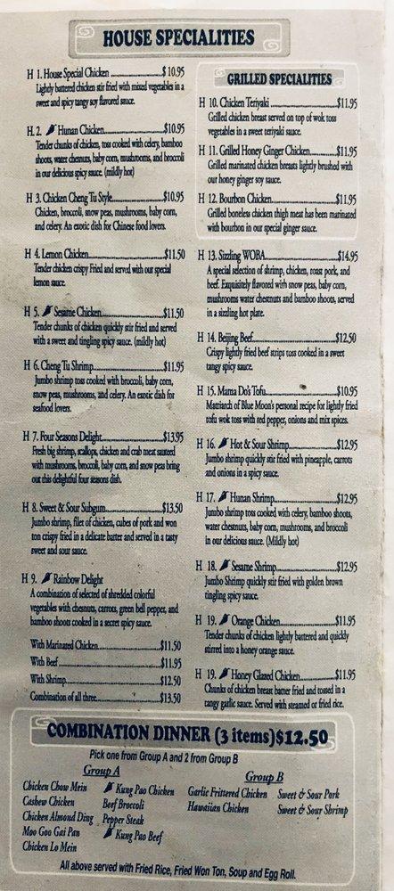 Menu at Blue Moon Restaurant, Edmond