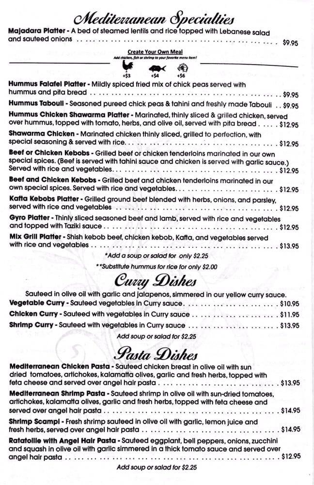 Menu at Hummus restaurant, Pensacola, 6159 N 9th Ave