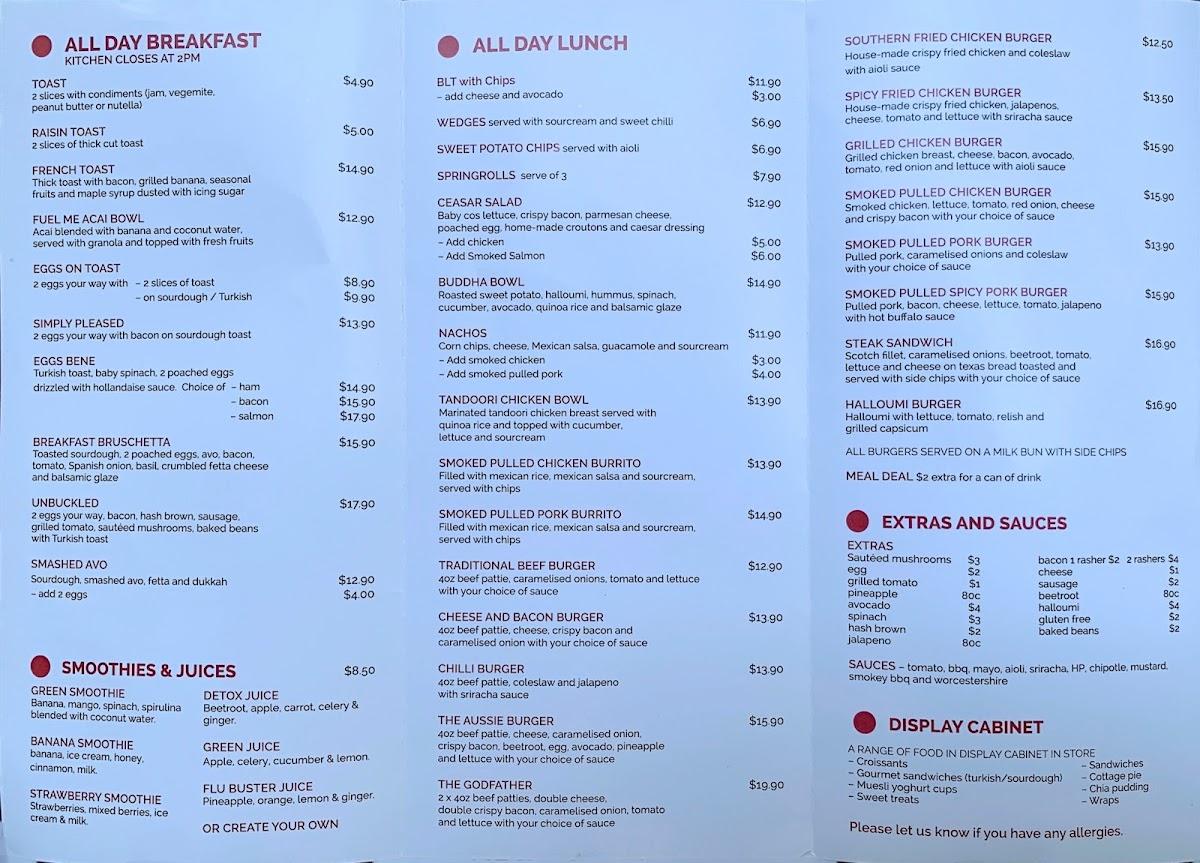 Menu at Lishayz Cafe, Southport