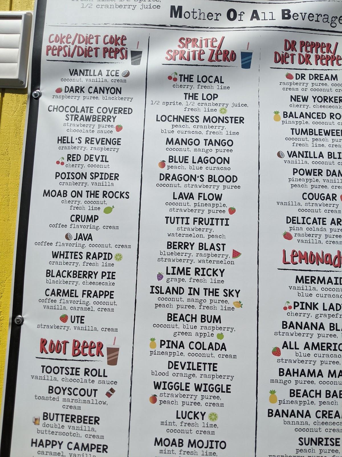 Menu at Lops Pop Shop pub & bar, Moab