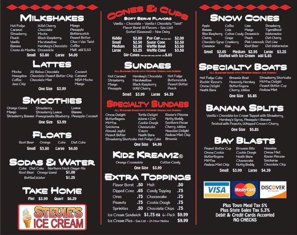 Menu at Stevie's Ice Cream pub & bar, Kilmarnock, 469 N Main St