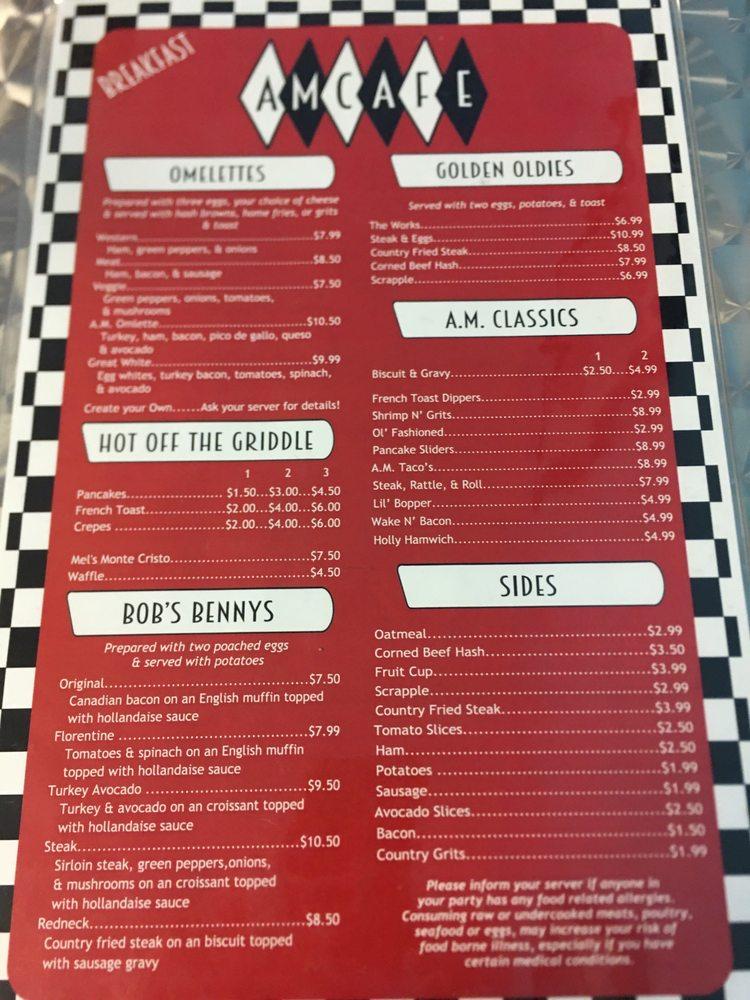 Menu at A.M. Cafe, New Smyrna Beach