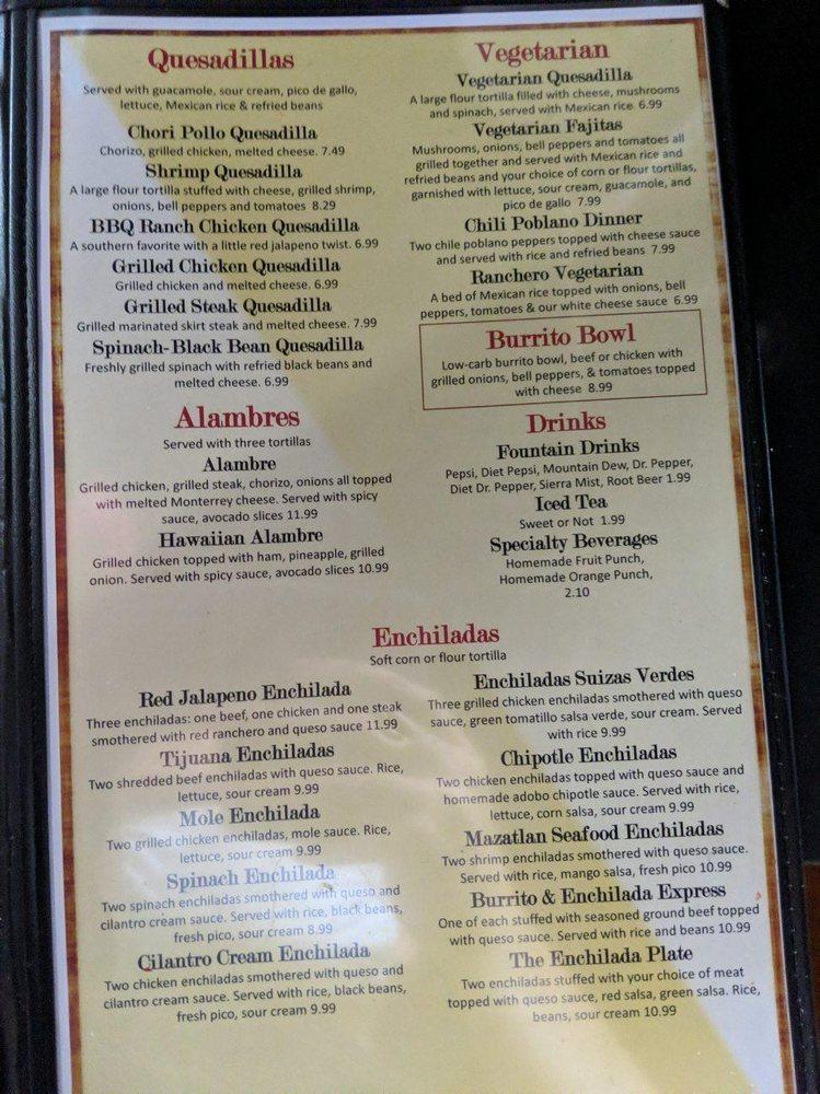 Menu at El Ranchito grill restaurant, Arkadelphia