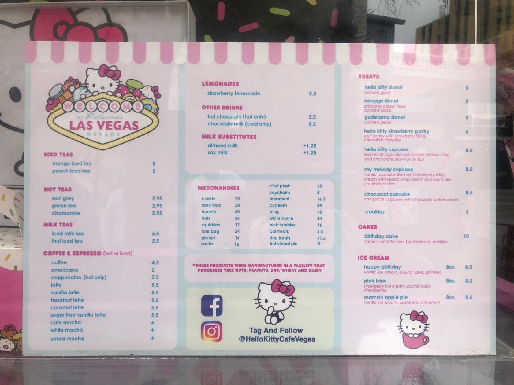 Carta de Hello Kitty Cafe at The Park MGM Las Vegas, Las Vegas