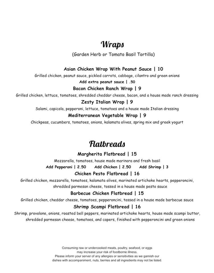 Menu at Waterfront Wine Bar, Manitowoc
