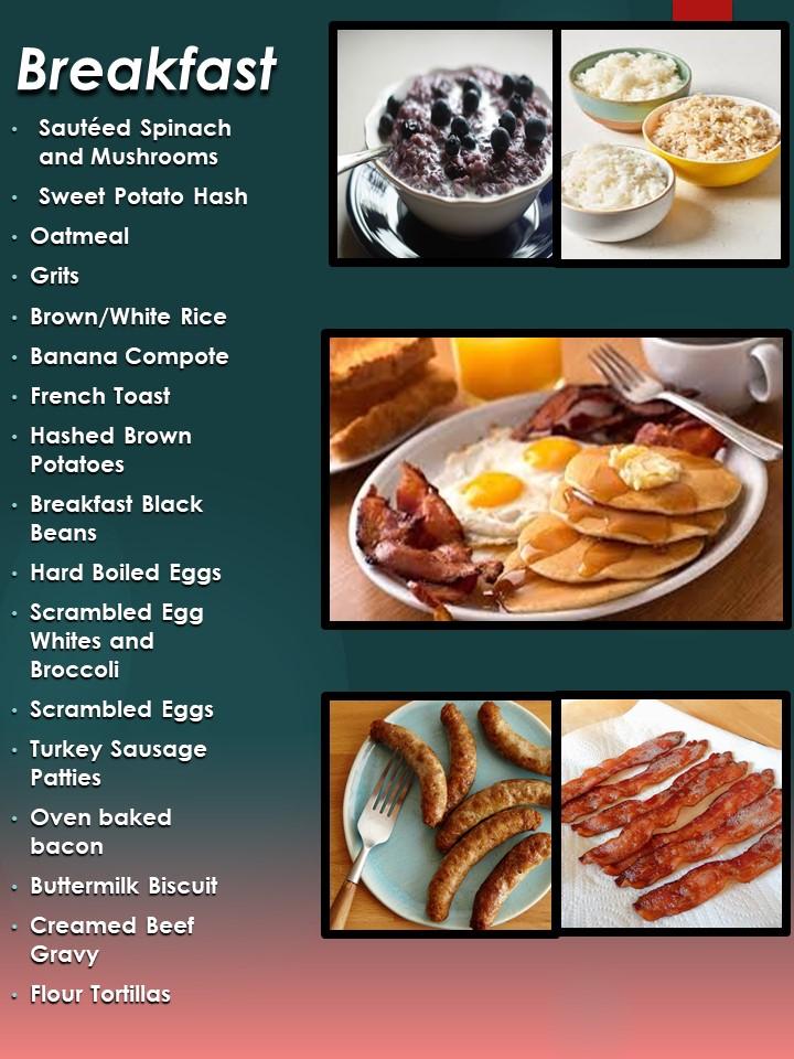 Carta del restaurante 1 SFG(A) DFAC, Joint Base Lewis-McChord