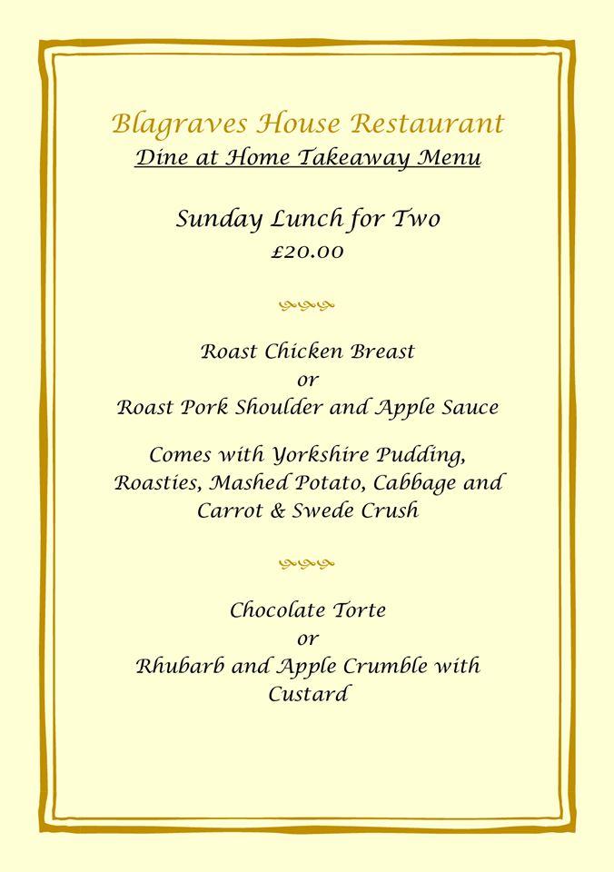 Menu at Blagraves House Restaurant, Barnard Castle