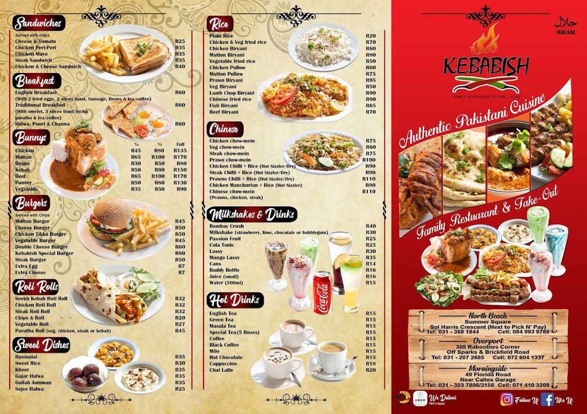 Menu at Kebabish Florida Road restaurant, Durban, 49 Florida Rd