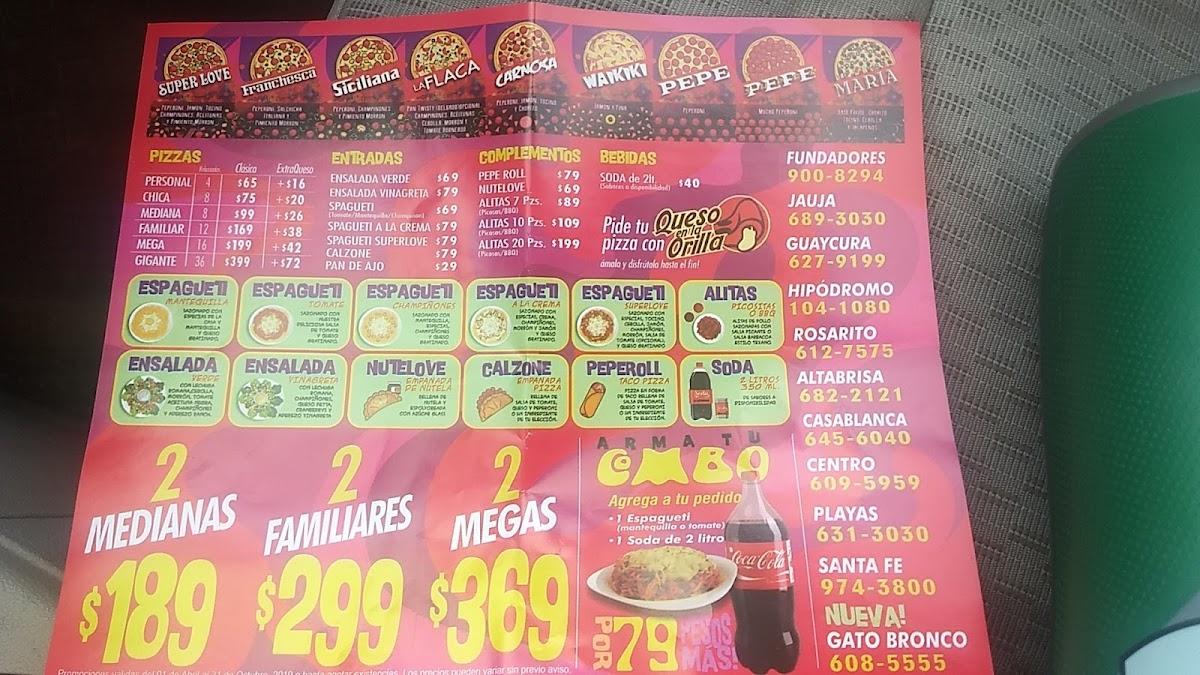 Menu at Pizza & Love Rosarito Centro restaurant, Rosarito