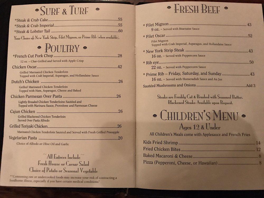 Menu at Dutch's Daughter steakhouse, Frederick, 581 Himes Ave