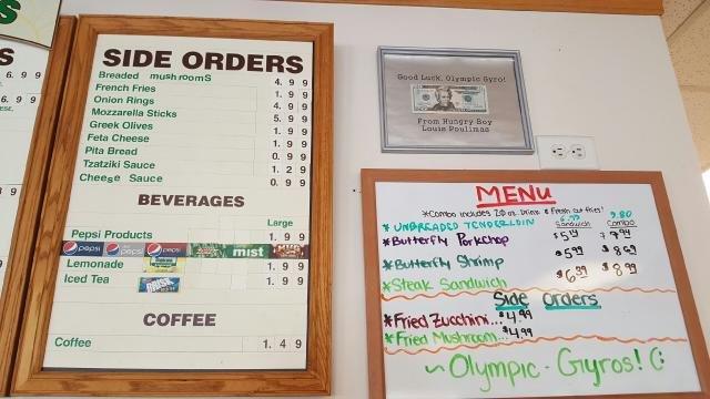 Menu at Olympic Gyros restaurant, Davenport