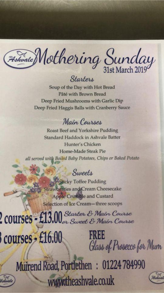 Menu at The Ashvale restaurant, Portlethen, Units 1&2 Muirend Rd