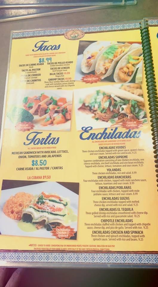 Menu at El Nuevo Tequila Mexican Restaurant kinston NC, Kinston