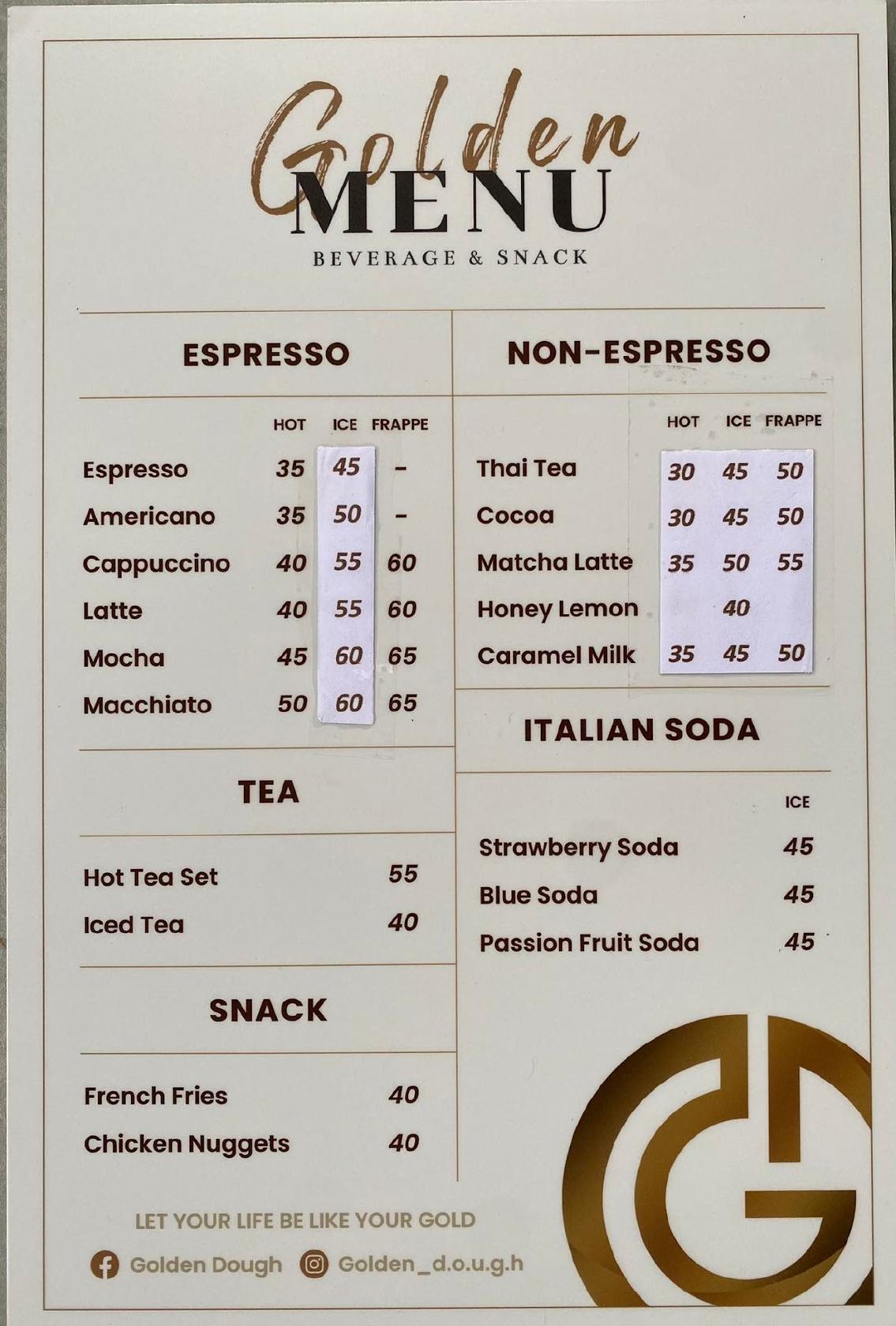 Menu at Golden Dough restaurant, Mae Khari