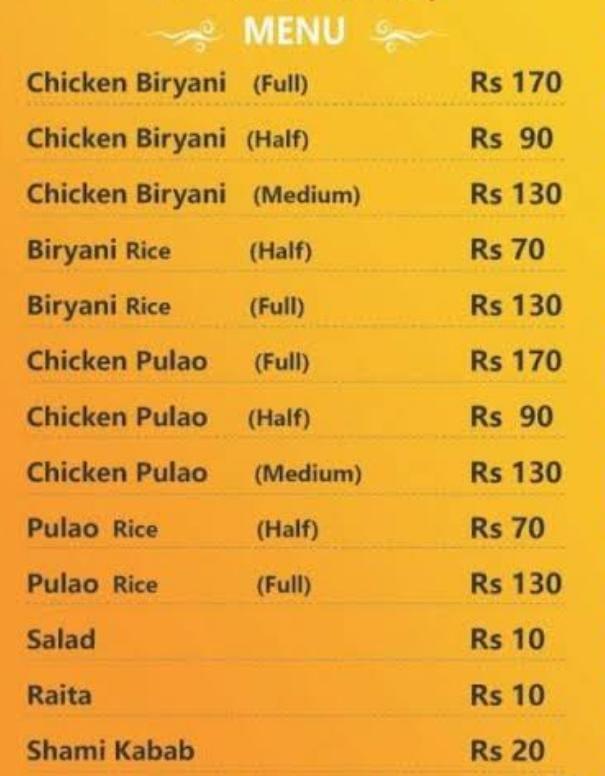 Menu at Mahboob biryani & Gupta ji fast food, Gurugram