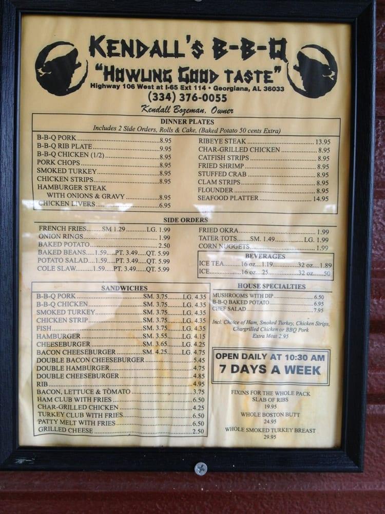 Menu at Kendall's BBQ, 2230 AL106