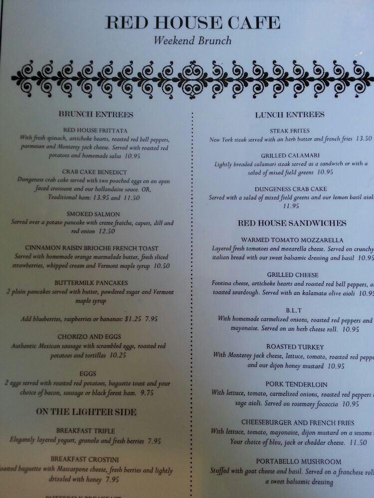 Menu at Red House Cafe, Pacific Grove