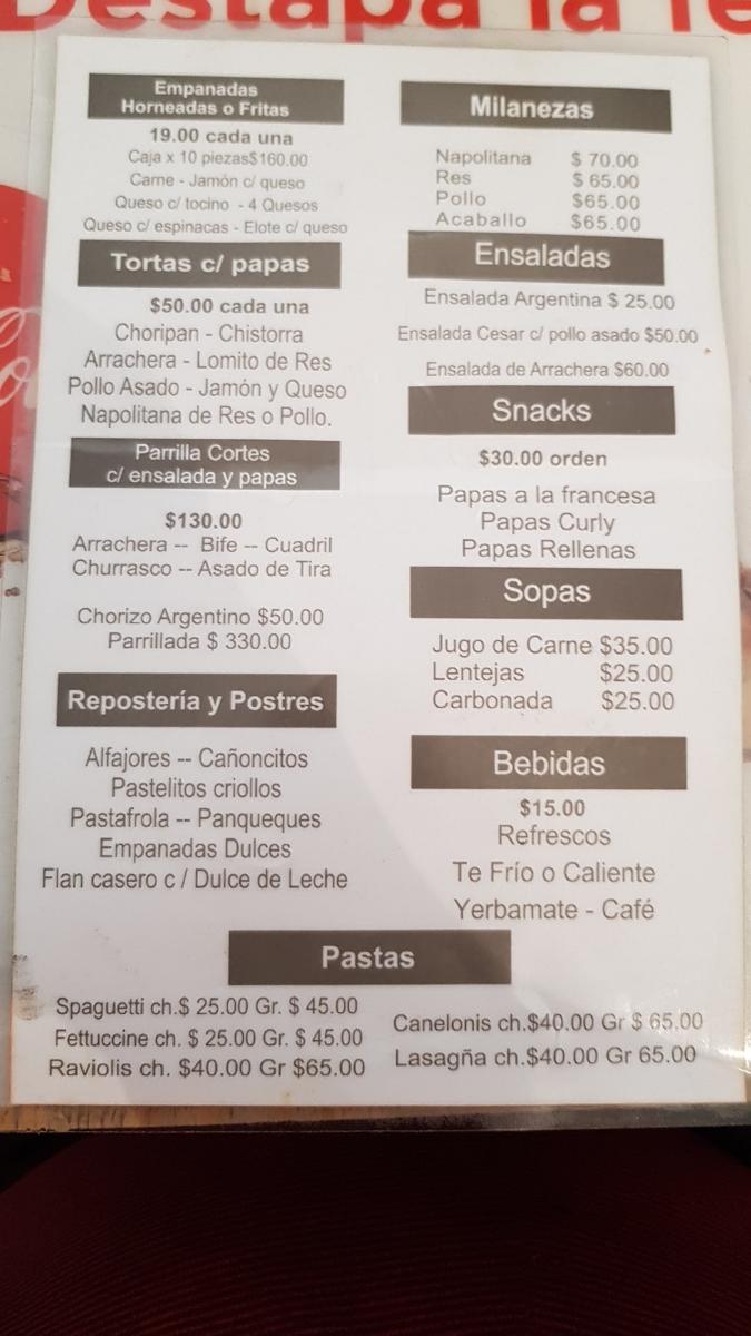 Menu at Comida Argentina Rio De La Plata restaurant, Ciudad Nezahualcóyotl