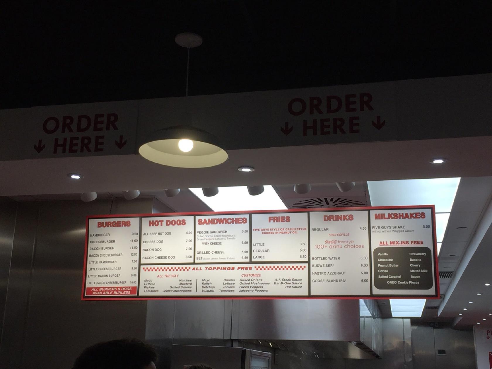 Menu di Five Guys 