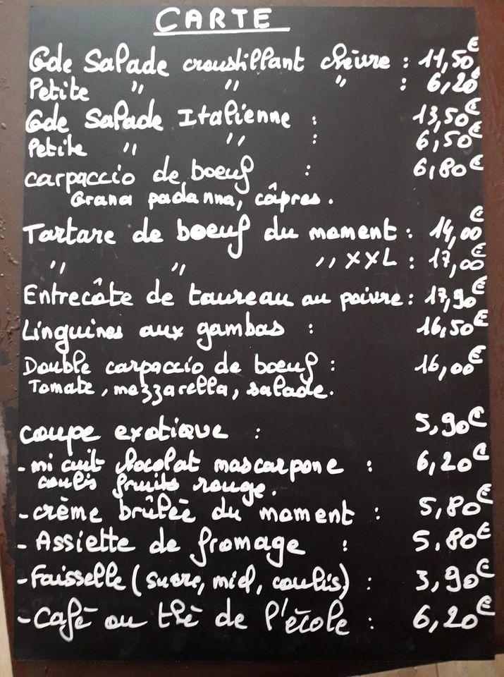 carta del restaurante l École buissonnière roquemaure