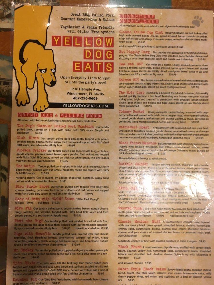 Carta de barbacoa Yellow Dog Eats, Gotha, Hempel Ave