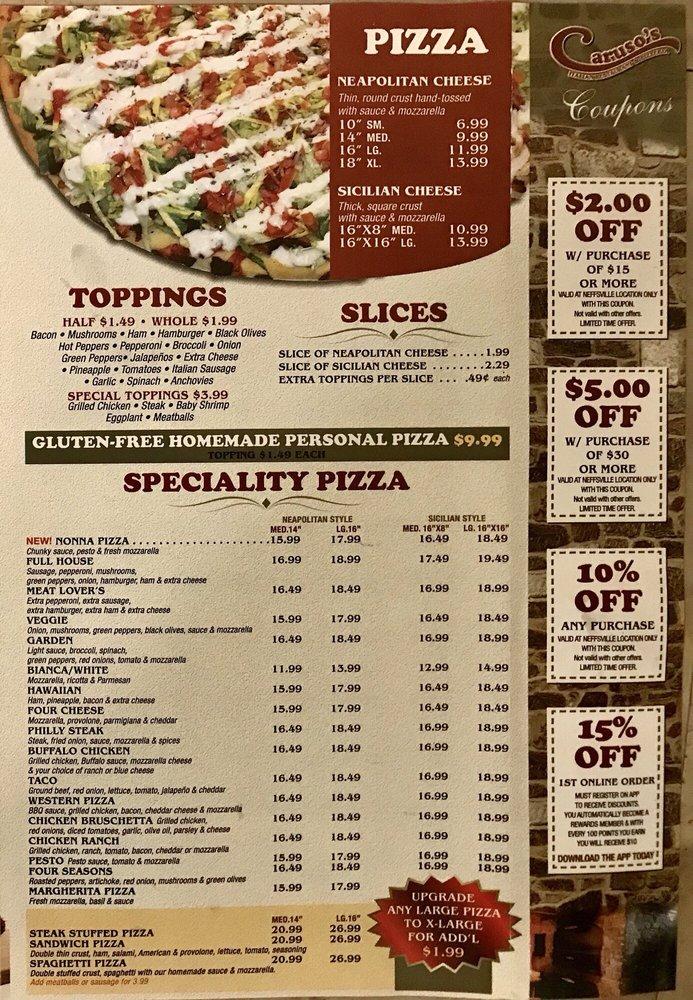 Menu at Caruso s Italian Restaurant Pizzeria Neffsville Lititz