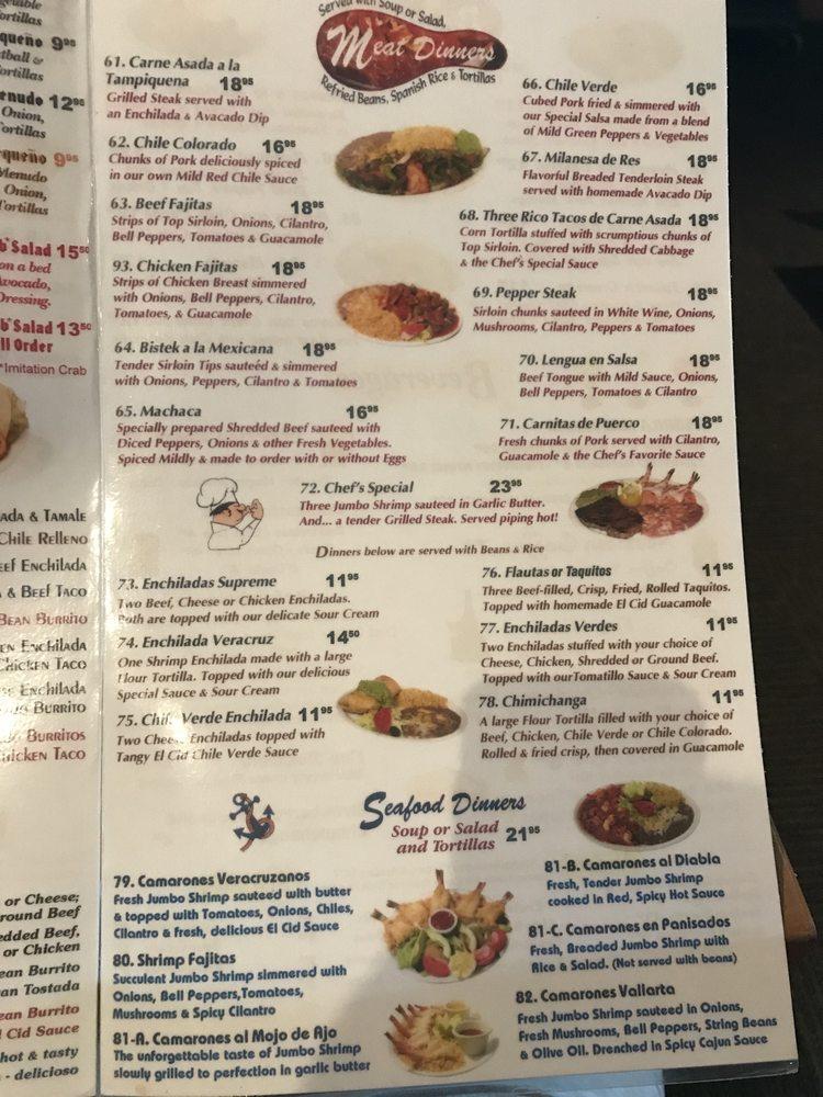 Menu at El Cid restaurant, Oakhurst, CA41